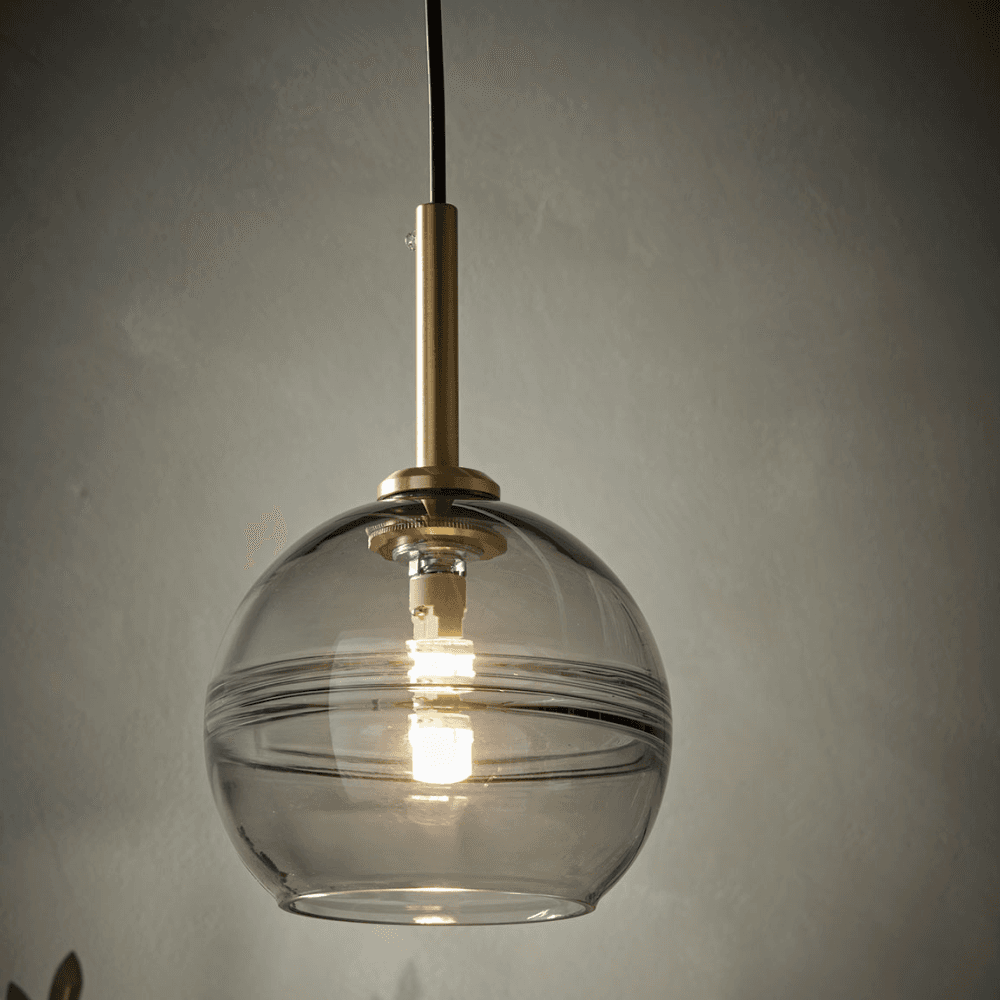 Smoked Ribbed Glass Pendant, Grey