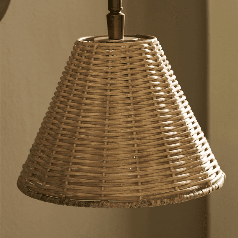 Hatherley Wall Light With Rattan Shade, Antique Brass Finish