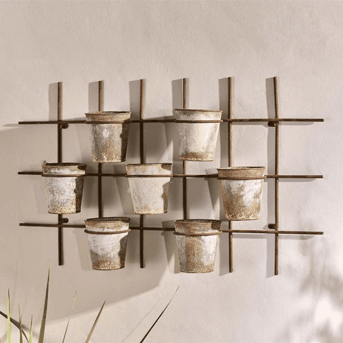 Image showing the Abari Wall Hung Planter, 50 x 89 x 14 cm, Aged Zinc/Brown product.