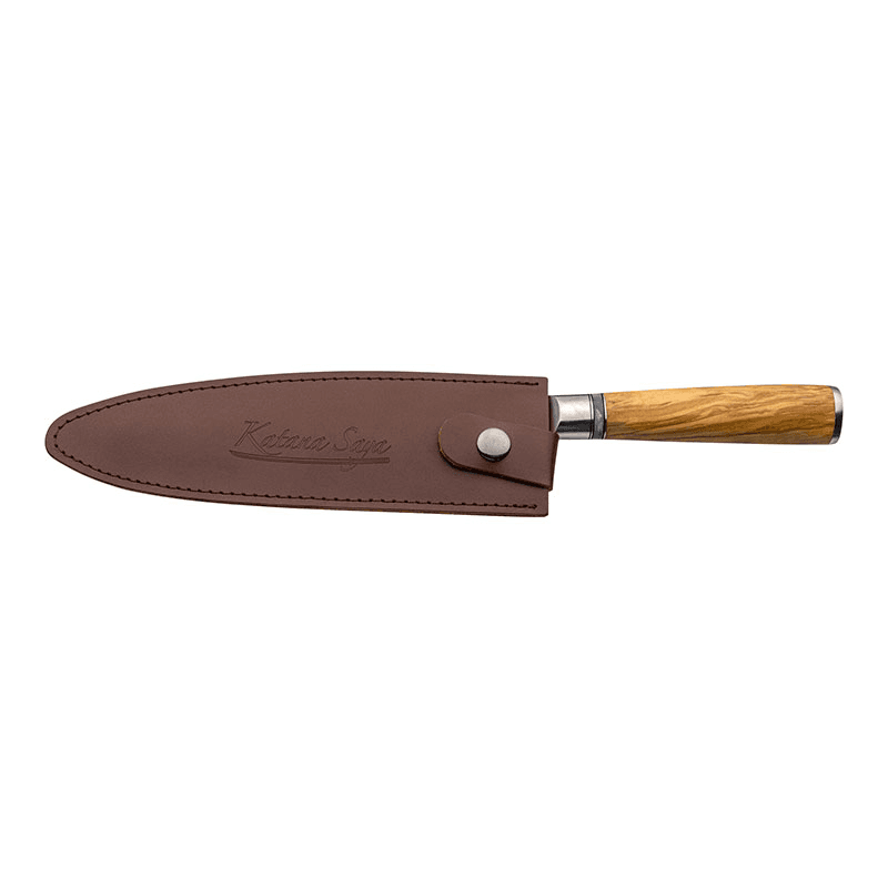 Katana Saya Olive Wood Carving Knife, 20cm Damascus Blade