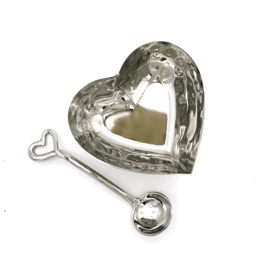 Image showing the Hammered Heart Bowl & Amore Spoon, Silver product.