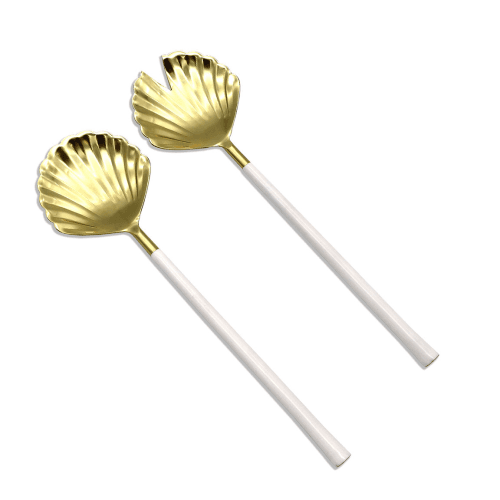 Image showing the Shell Salad Servers, Gold product.