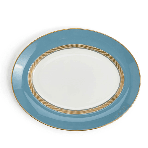 Image showing the Helia Oval Platter, Blue & Gold product.