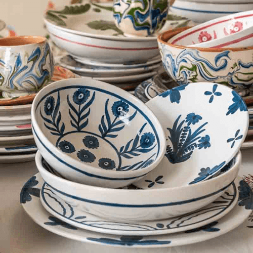 Image showing the Summer Flower Shallow Bowl, Blue product.