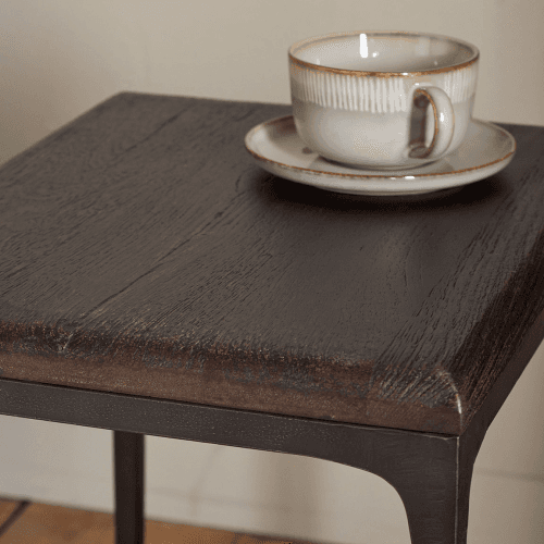 Image showing the Sita Reclaimed Wood & Iron Side Table, Chocolate Brown product.
