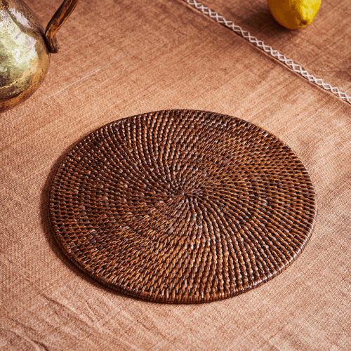 Image showing the Latha Rattan Set of 4 Placemats, 27 x 27 cm, Brown product.
