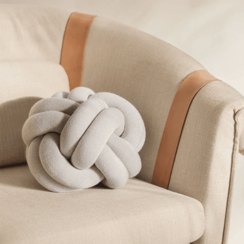 Image showing the Knot Cushion, 30 x 30 x 15 cm, white grey product.