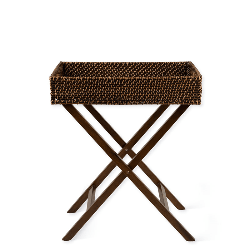 Wittering Rattan Side Table With Stand, Antique Brown