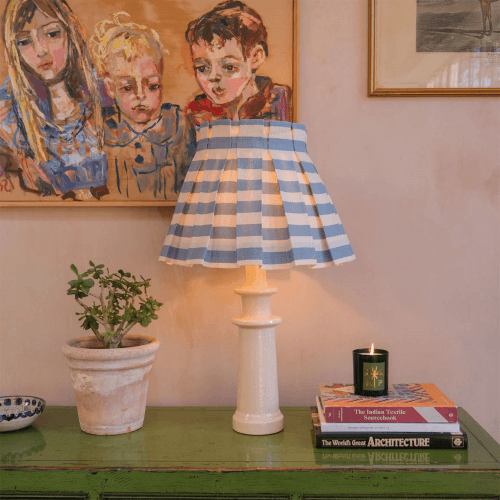 Image showing the Tangier Stripe Linen Structured Box Pleat Lampshade product.