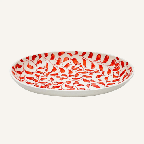 Image showing the Scroll Small Oval Platter, Red product.
