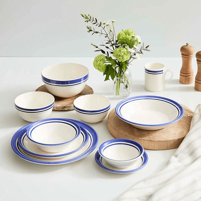Potter's Stripe Set of 4 Dinner Plates, D26cm, Blue