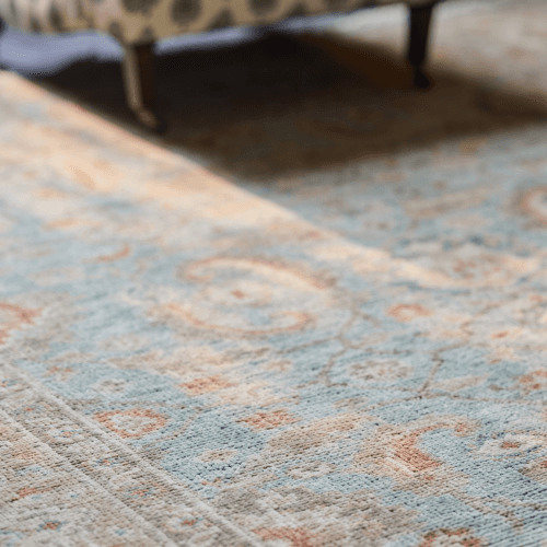 Image showing the Karigar Rug, Light Green/Camel product.