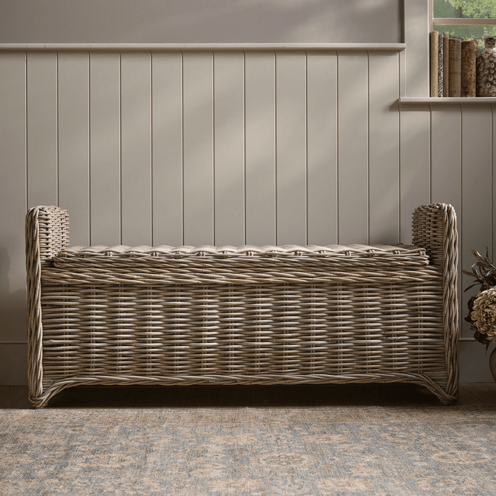 Rattan Round Rattan Storage Bench, Brown