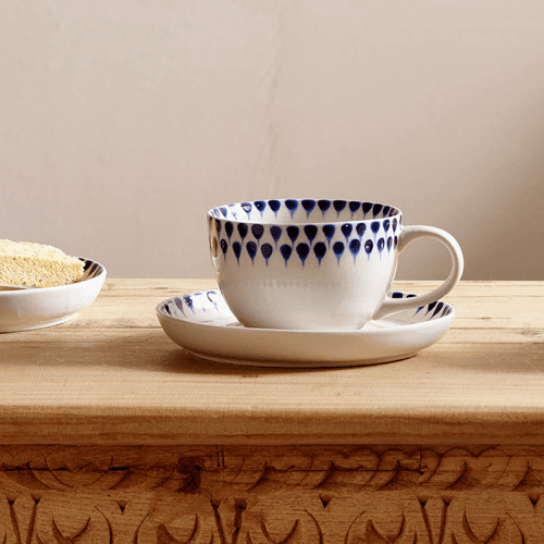 Image showing the Indigo Cup & Saucer, Cream & Blue product.