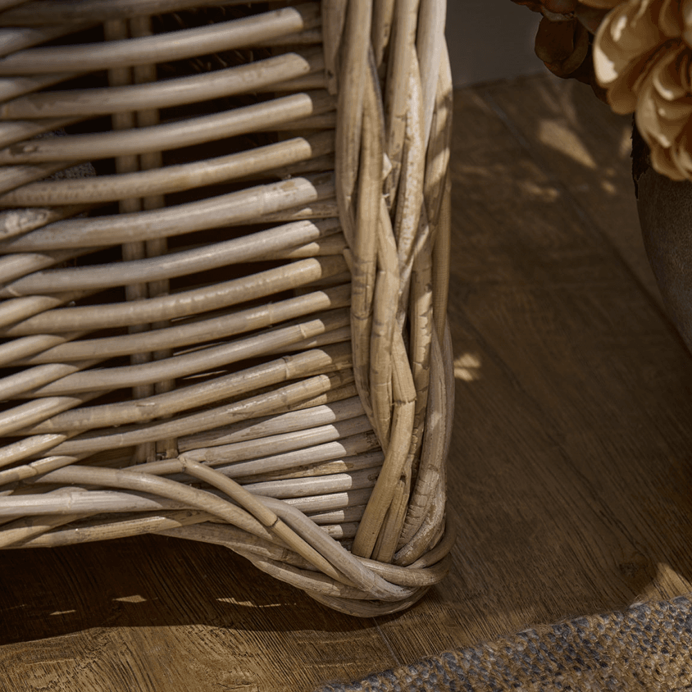 Rattan Round Rattan Storage Bench, Brown