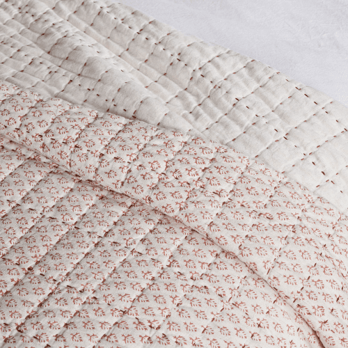 Image showing the Peplu Cotton & Linen Screen Print Bed Quilt, Rust product.