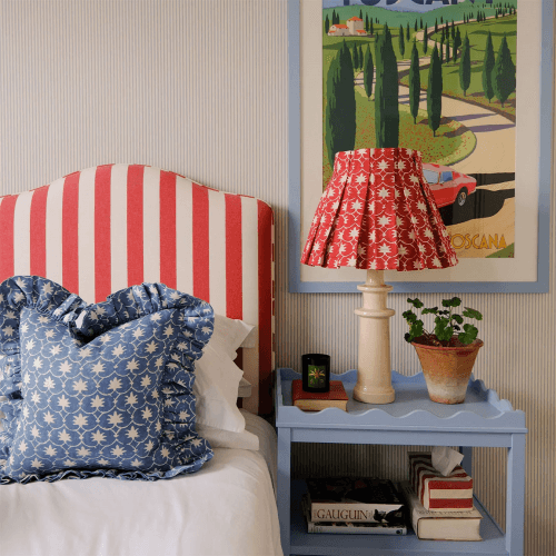Image showing the Palm Grove Linen Frilly Cushion, 45cm, Denim product.