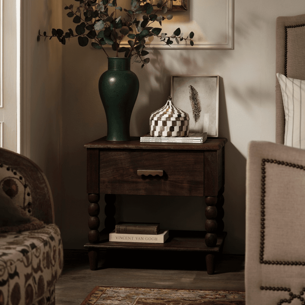 Hilltop Bedside Table, Smoked Acacia