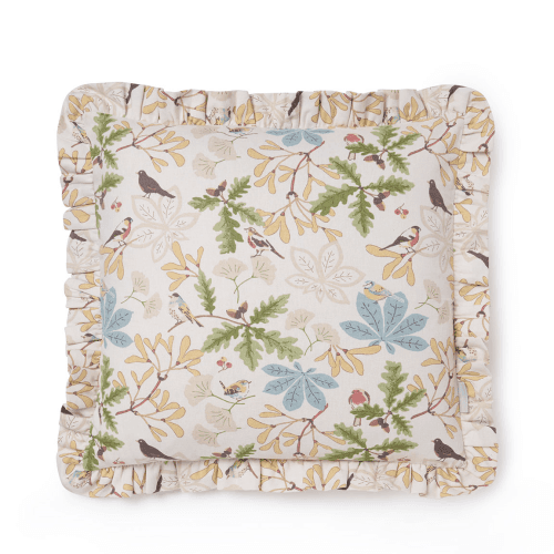 Image showing the Orchard Birds Frill Edge Cushion, Stone product.
