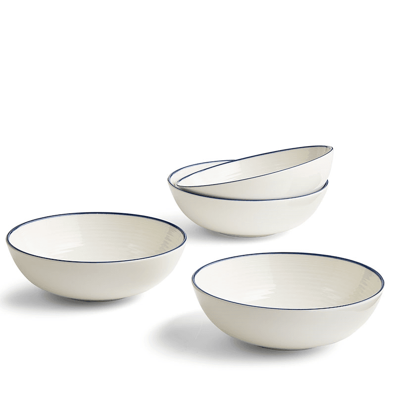 Gordon Ramsay Maze Denim Line Set of 4 Cereal Bowls, D18cm, White