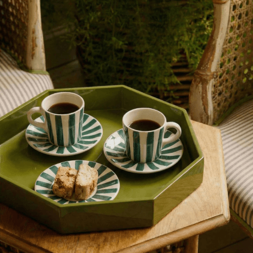 Image showing the Stripes Set of 4 Espresso Cup & Saucer, Green product.