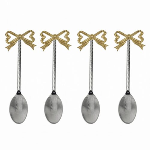 Image showing the Bow Set of 4 Coffee Spoons, Silver & Gold product.