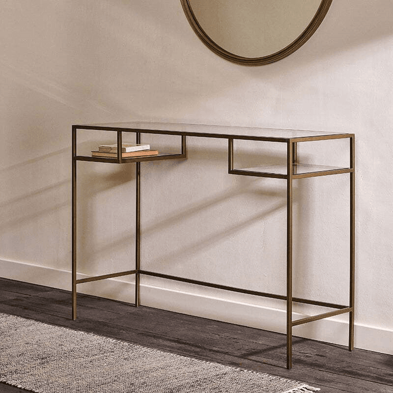 Nakuru Iron & Glass Console Table, Brass
