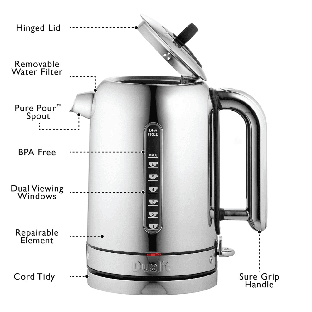 Classic Kettle, 1.7 litre, Polished Stainless Steel With Black Panels