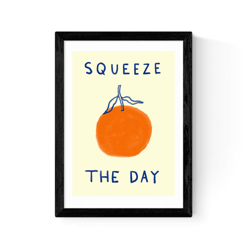 Image showing the She Snacks and Paints Squeeze The Day Orange Print, Black product.