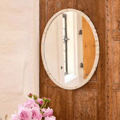 Image showing the Oval Pearl Mirror, H60 cm, Milk product.