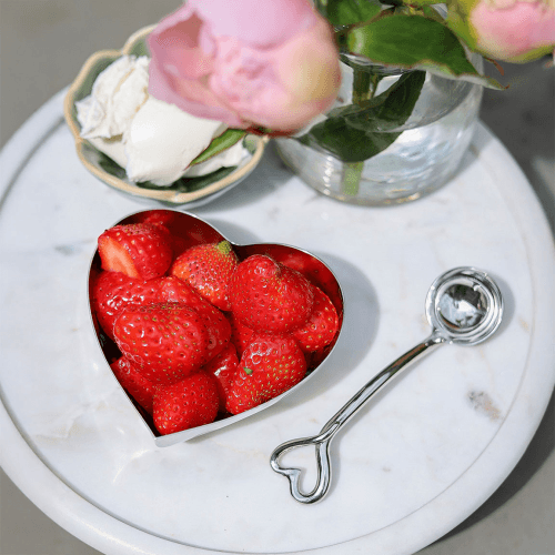 Image showing the Hammered Heart Bowl & Amore Spoon, Silver product.