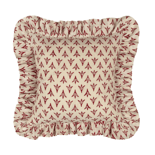 Image showing the Papaya Linen Frilly Cushion product.