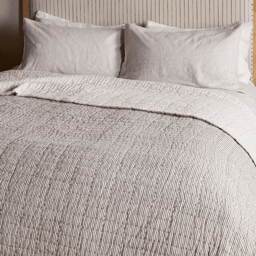 Image showing the Dipti Cotton & Linen Block Print Bed Quilt, Charcoal product.