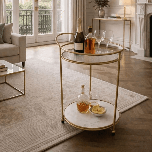 Image showing the Round Drinks Trolley, Antique Brass product.