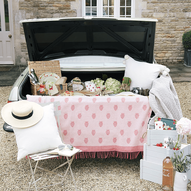 Strawberries Picnic Blanket, 145cm, Pink/Black