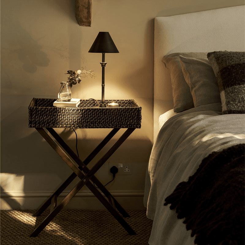 Wittering Rattan Side Table With Stand, Antique Brown