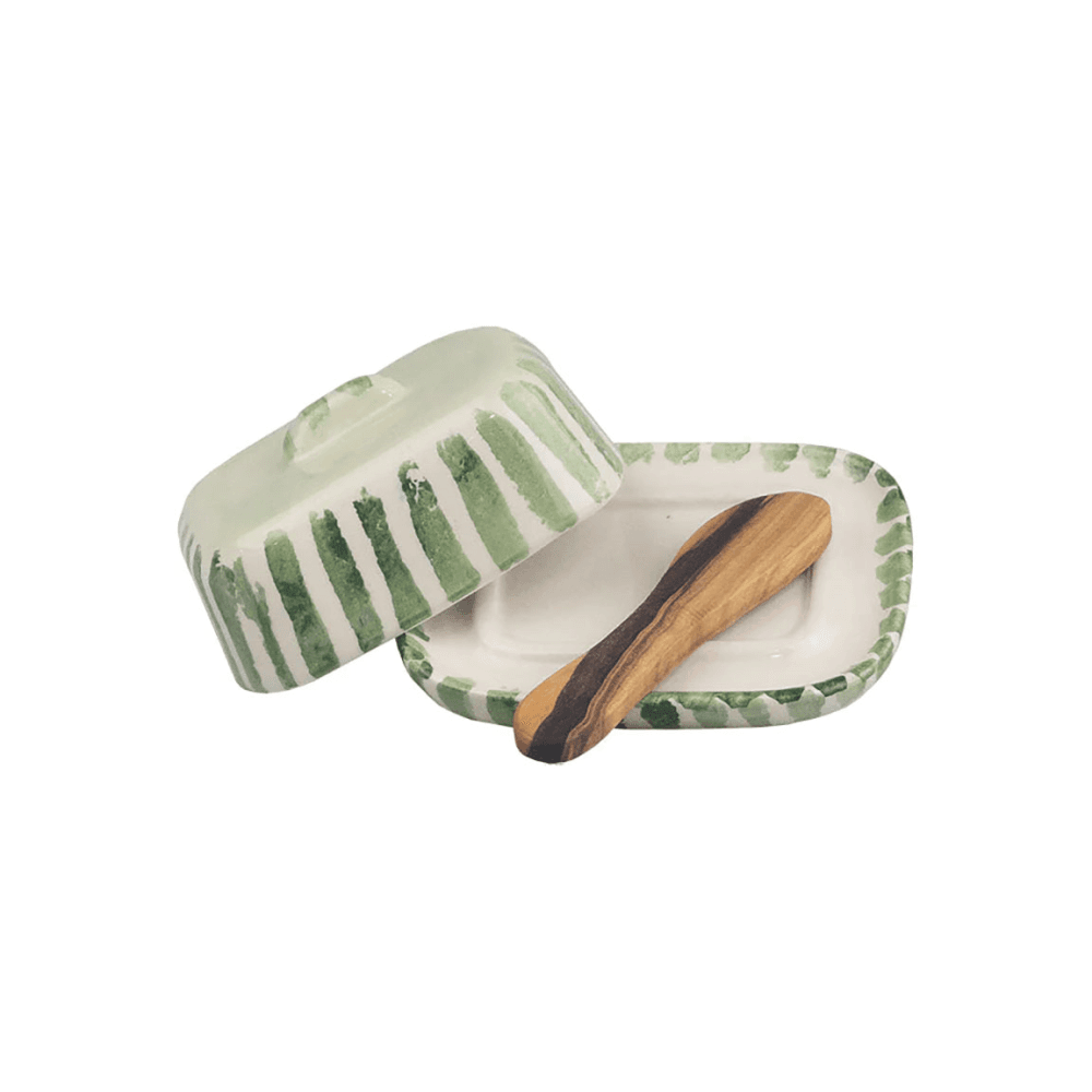 Stripe Mini Butter Dish & Knife Set, Green