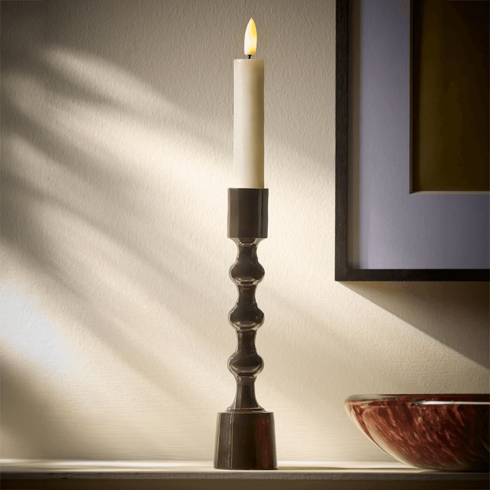 Enamel Bobble Candle Holder, Brown