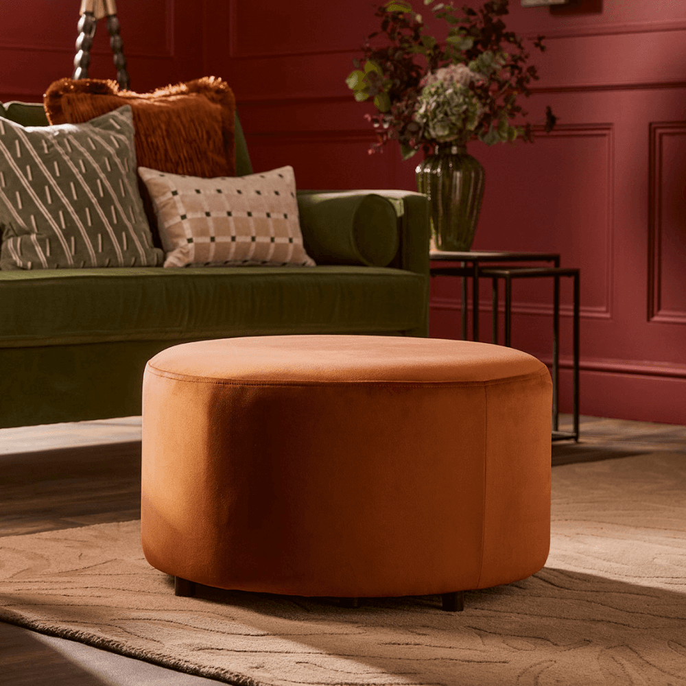 Three Stacking Ottomans, Burnt Orange Velvet