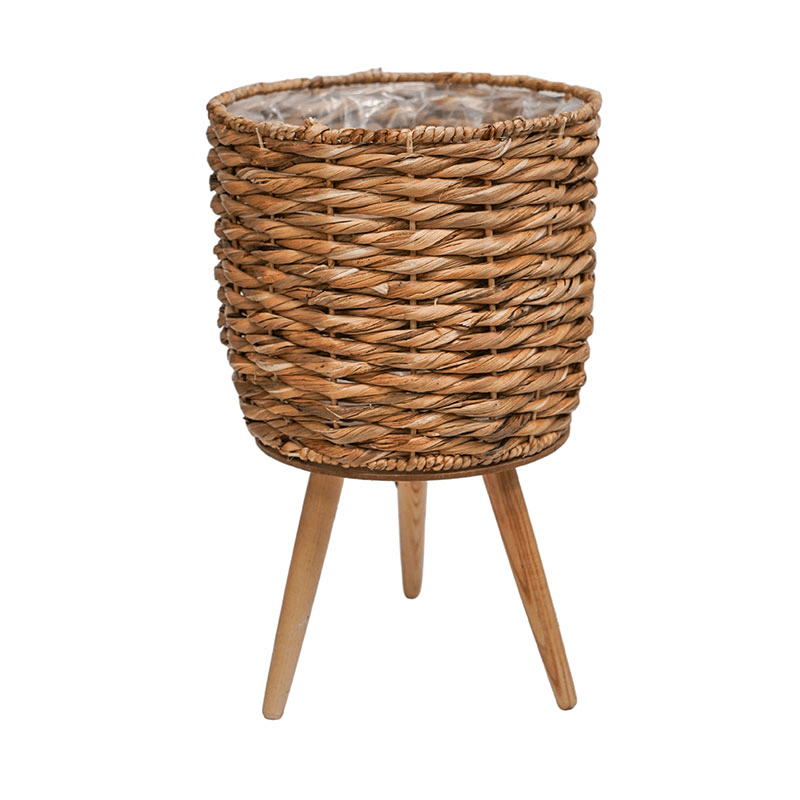 Water Hyacinth Lined Baskest on Legs, Natural