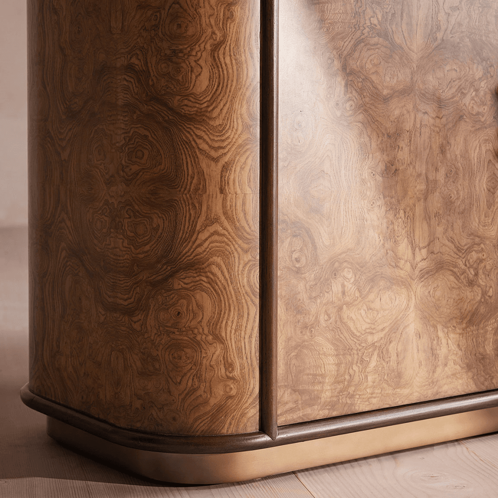 Portavini Bar Storage, Olive Ash Burl & Black Marquina Marble