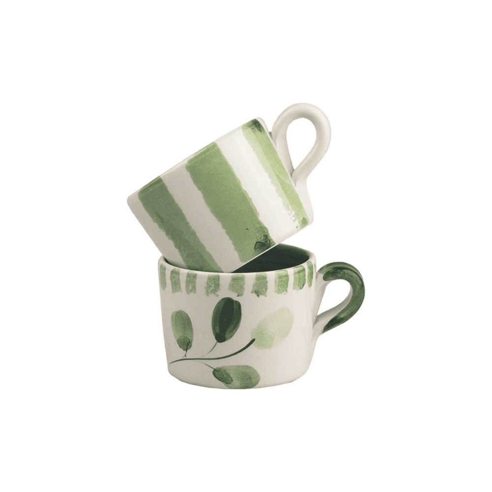 Flora Stripe Set of 2 Espresso Mugs, Green