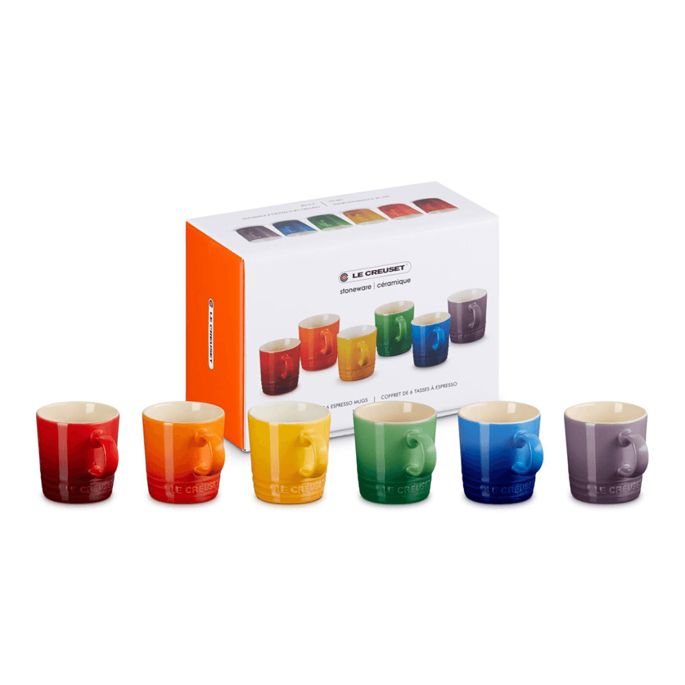 Stoneware Set of 6 espresso mugs, Rainbow