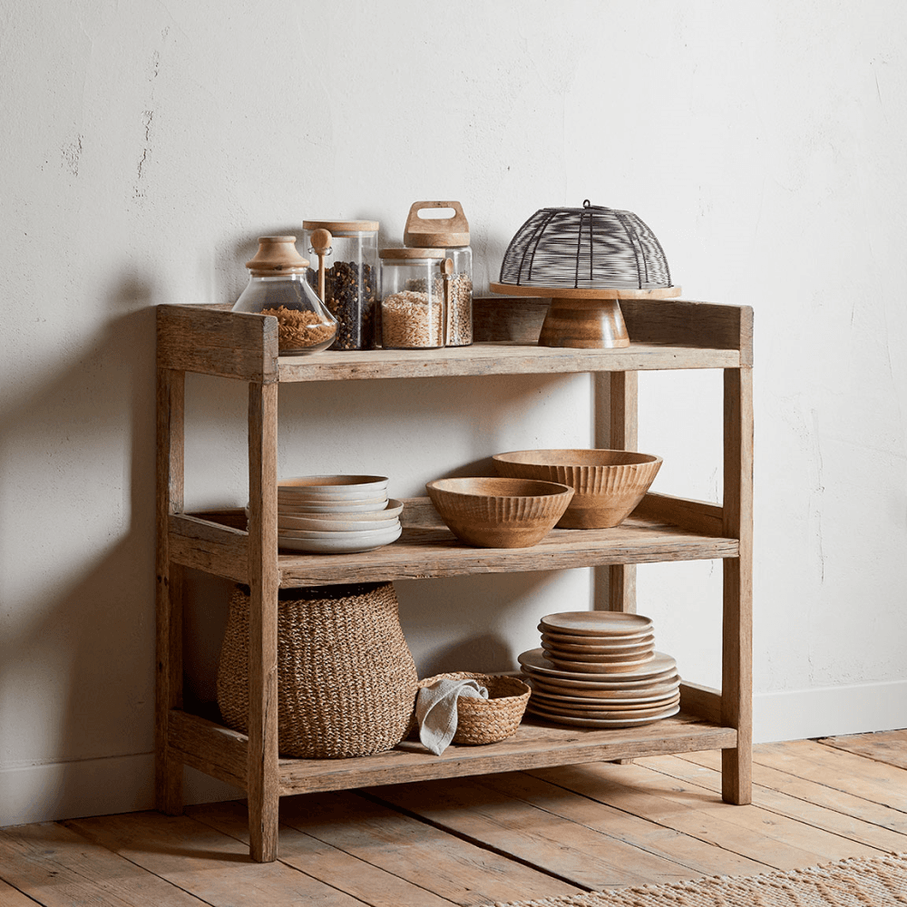 Ibo Reclaimed Wood Pantry Standing Shelves, Natural