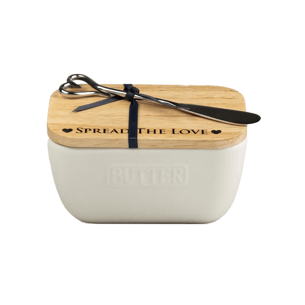 Love Butter Dish & Knife Set, White