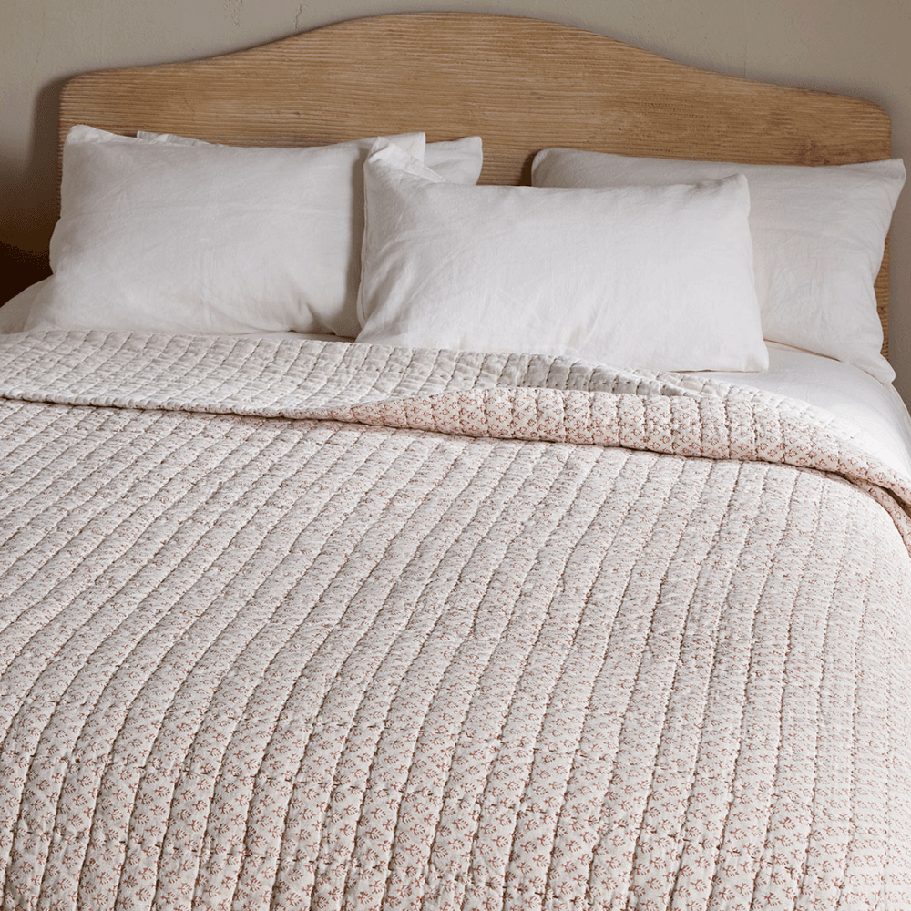 Peplu Cotton & Linen Screen Print Bed Quilt, Rust