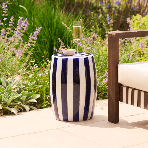 Image showing the Stripe Ceramic Stool, H45cm, Blue product.