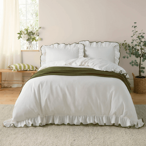Image showing the Blousey Ruffle Duvet Cover Set, Super King, Olive product.
