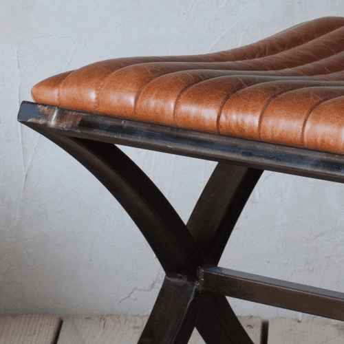Image showing the Narwana Ribbed Leather Footstool, Tan product.
