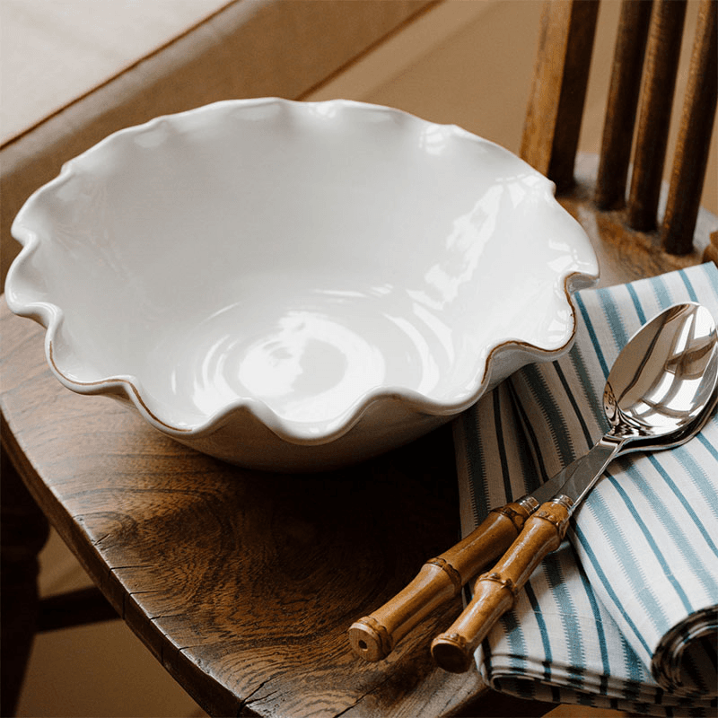 Ruffle Ceramic Bowl, White
